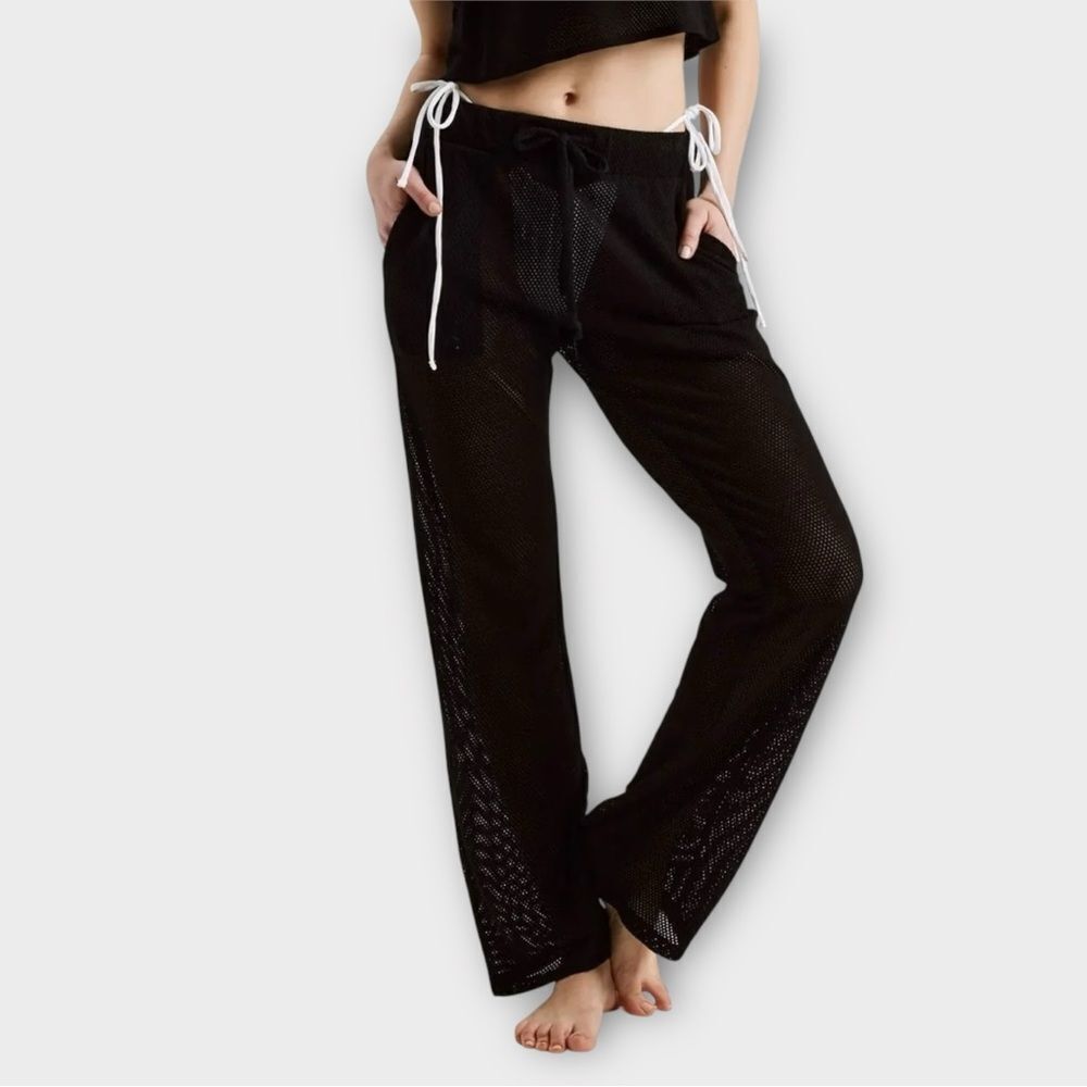 YEAR OF OURS Boardwalk Mesh Pant High Waist Wide Leg‎ in Black Womwn’s Size S